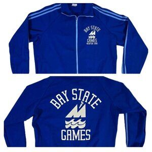 Vintage BAY STATE GAMES Winter 1986 Blue Full Zip Track Jacket Adult Size S 80s